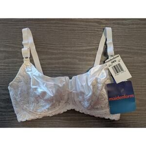 Vintage Maidenform 36D white satin floral lace underwire bra Style 98319
